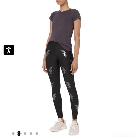 • ULTRACOR • Women’s Ultra Silk Bolt Leggings Athletic  Black Sparkly Silver Sma - Picture 2 of 6